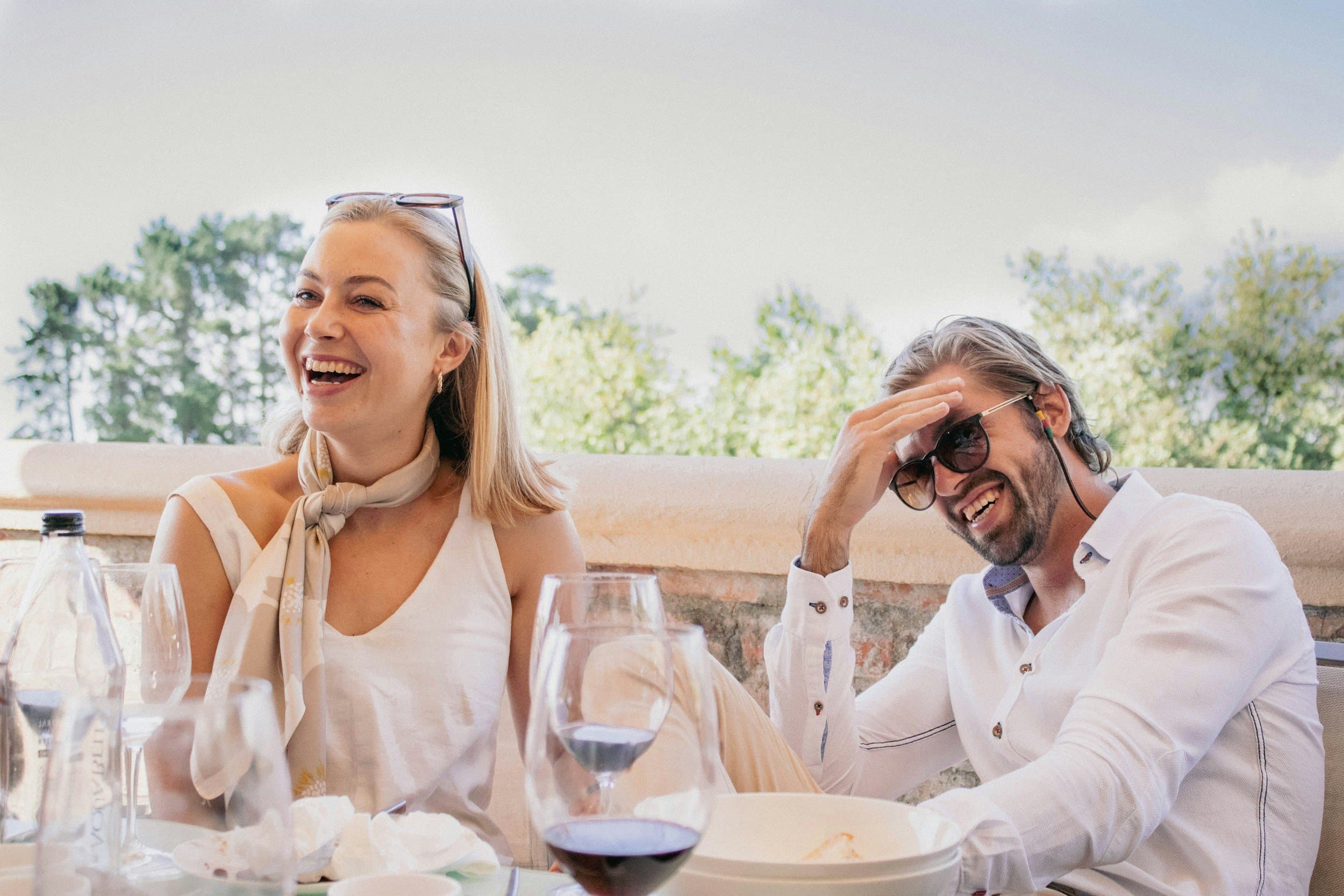 Travelers enjoying time together during a trip